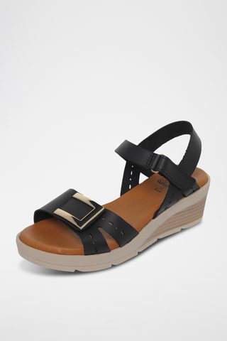 Sandales compensées en cuir - Noir