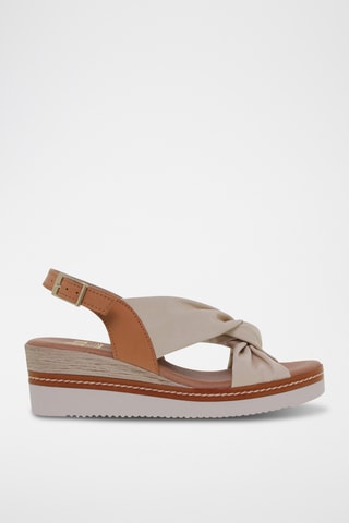 Sandales compensées en cuir - Beige