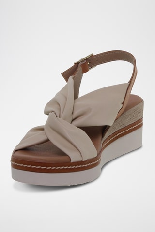 Sandales compensées en cuir - Beige