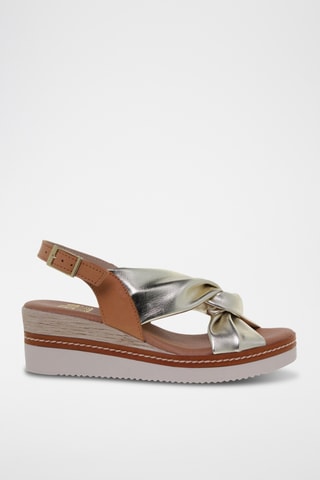 Sandales compensées en cuir - Argenté