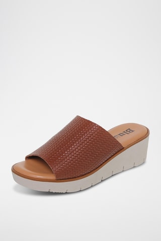 Mules compensées en cuir - Marron