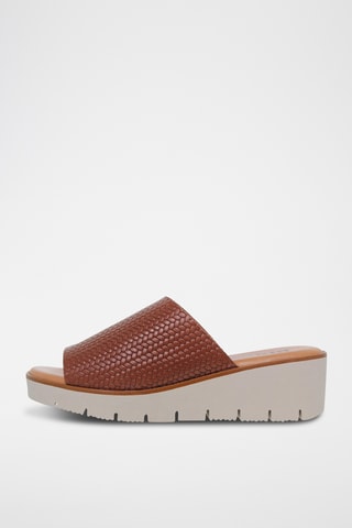 Mules compensées en cuir - Marron