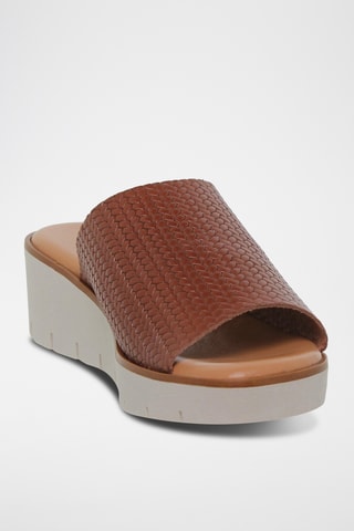 Mules compensées en cuir - Marron