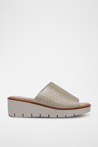 Mules compensées en cuir - Argenté