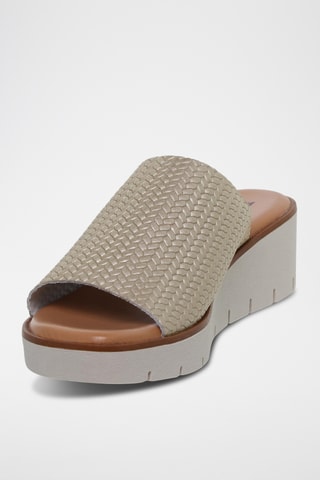 Mules compensées en cuir - Argenté