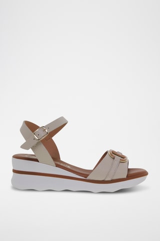 Sandales compensées en cuir - Beige