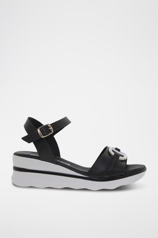 Sandales compensées en cuir - Noir