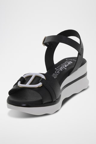 Sandales compensées en cuir - Noir