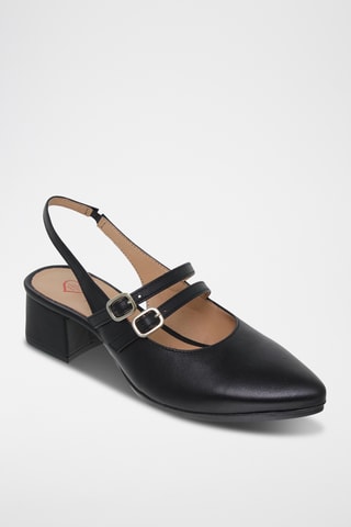 Babies à talons en cuir - Noir