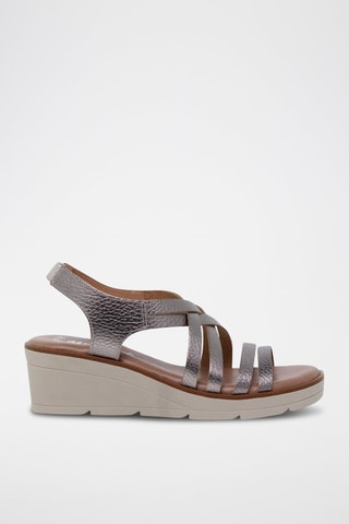 Sandales compensées en cuir  Amelie - Argenté