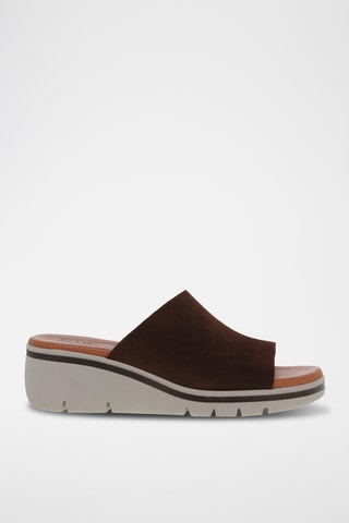 Mules compensées en nubuck - Marron