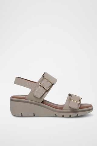 Sandales compensées en cuir - Beige