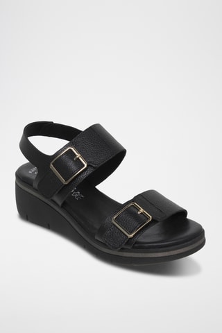 Sandales compensées en cuir - Noir