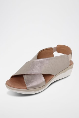 Sandales avarca en cuir  Amelie - Argenté et beige