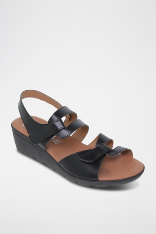 Sandales compensées en cuir - Noir