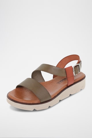 Sandales compensées en cuir - Kaki