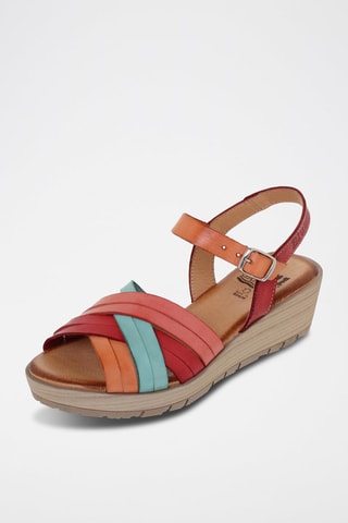 Sandales compensées en cuir  Blusandal - Rouge, bleu, orange et rose