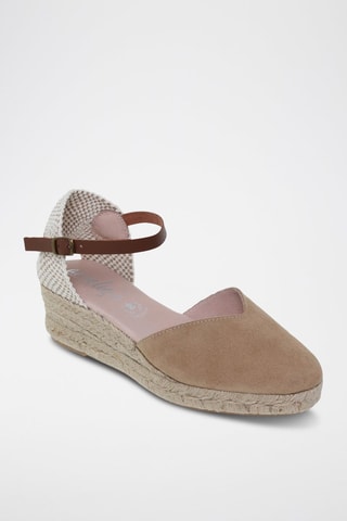 Espadrilles avarca compensées en cuir  Amelie - Blanc, beige et marron
