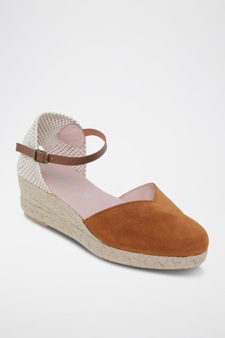 Espadrilles avarca compensées en cuir  Amelie - Blanc, marron et rose