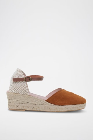 Espadrilles avarca compensées en cuir  Amelie - Blanc, marron et rose