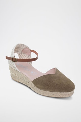 Espadrilles avarca compensées en cuir  Amelie - Beige, vert et rose