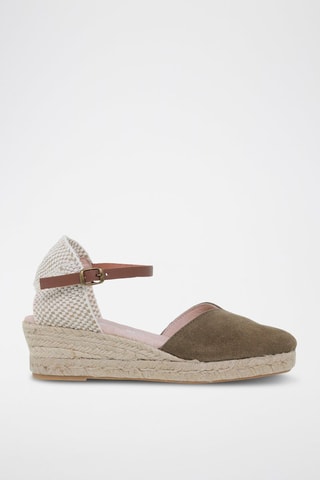 Espadrilles avarca compensées en cuir  Amelie - Beige, vert et rose