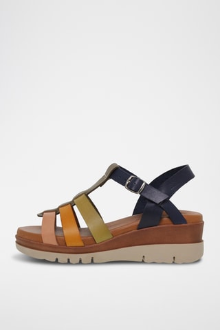 Sandales compensées en cuir - Multicolore