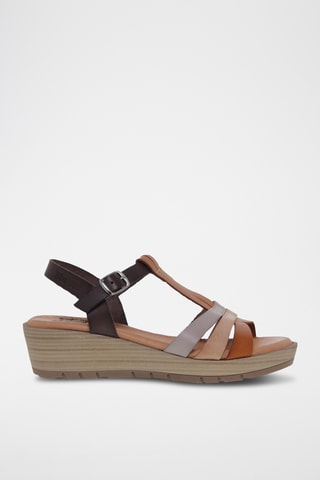 Sandales compensées en cuir - Multicolore