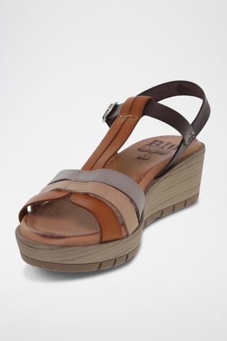 Sandales compensées en cuir - Multicolore