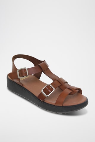 Sandales compensées en cuir - Marron