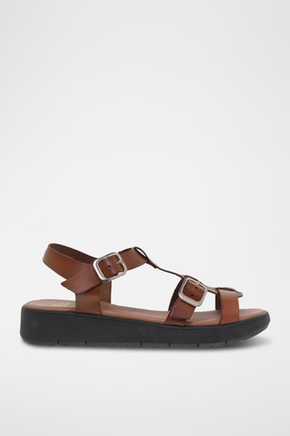 Sandales compensées en cuir - Marron