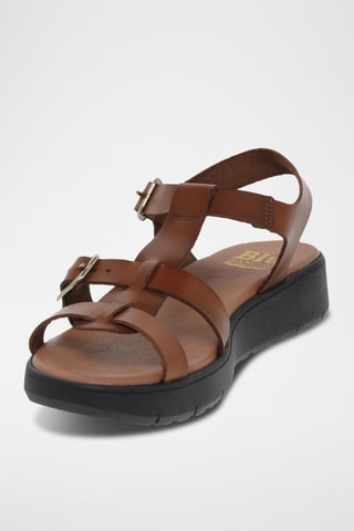 Sandales compensées en cuir - Marron