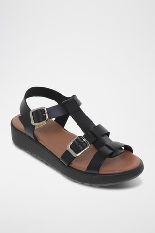 Sandales compensées en cuir - Noir