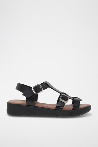 Sandales compensées en cuir - Noir