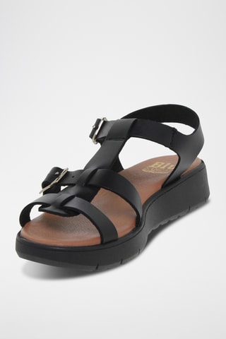 Sandales compensées en cuir - Noir