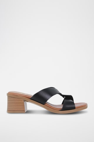 Mules à talons en cuir - Noir