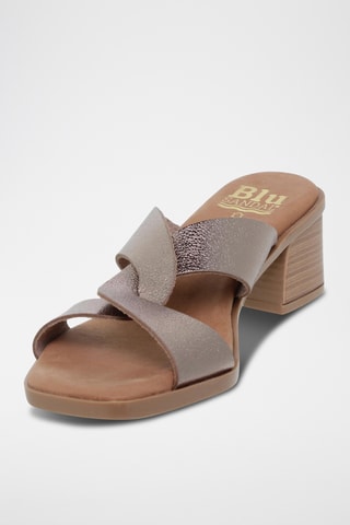 Mules à talons en cuir - Argenté