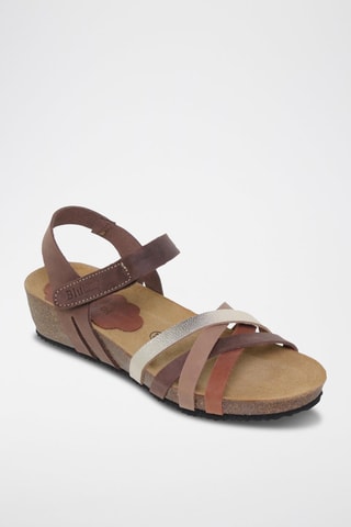 Sandales compensées en cuir  Blusandal - Beige et jaune