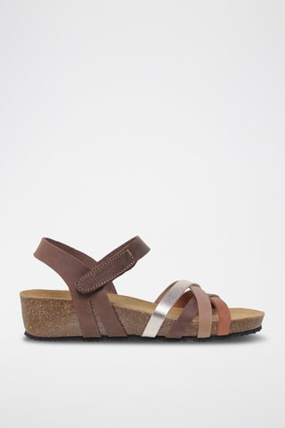 Sandales compensées en cuir  Blusandal - Beige et jaune