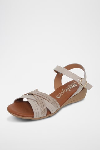 [INTITULE]  Sandales compensées en cuir - Beige