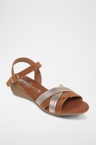 [INTITULE]  Sandales compensées en cuir - Marron