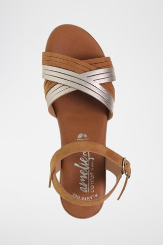 [INTITULE]  Sandales compensées en cuir - Marron