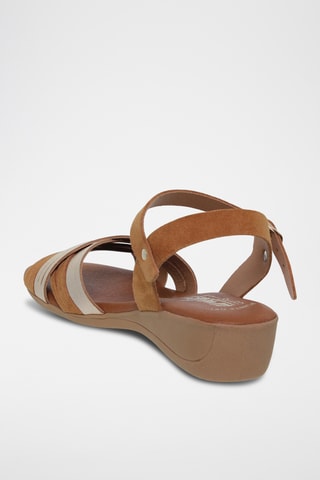 [INTITULE]  Sandales compensées en cuir - Marron