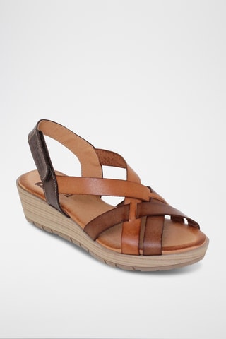 Sandales compensées en cuir - Multicolore