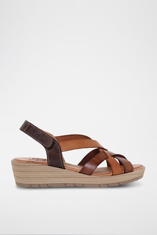 Sandales compensées en cuir - Multicolore