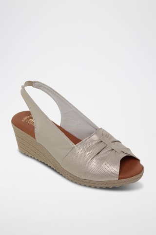 Sandales compensées en cuir - Beige et marron