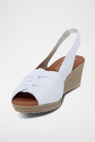 Sandales compensées en cuir - Blanc et marron