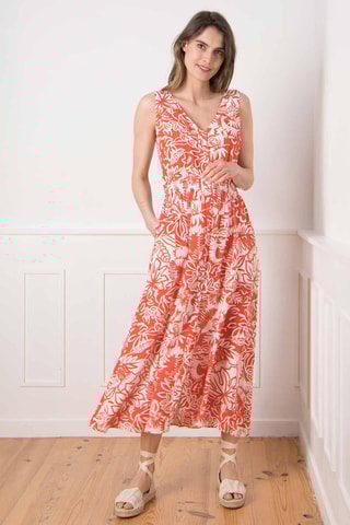 Robe midi - Blanc et orange