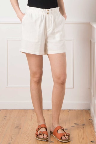 Short en lin - Blanc, jaune et rouge