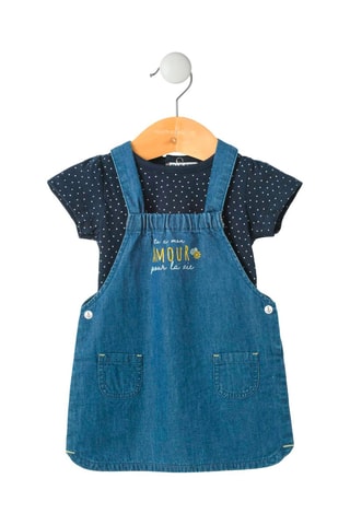 Robe salopette en jean et t-shirt Ezouli - Blanc, bleu et jaune